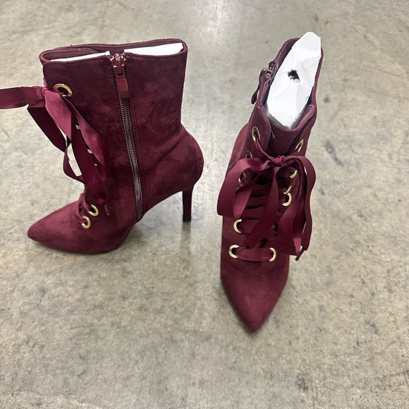 Catherines Burgundy Heeled Lace-Up Boots - Picture 1 of 3